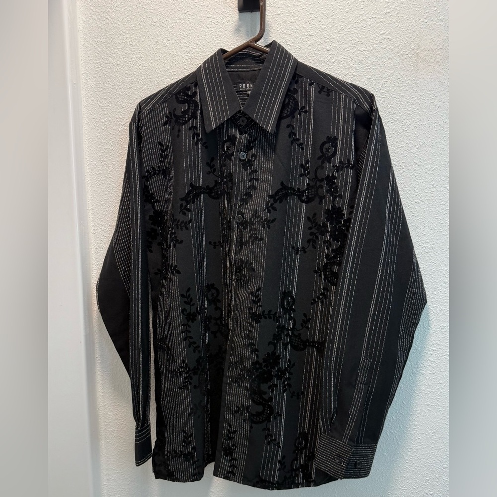 Pronti Collection By Phita Black/White Long Sleeve Embossed Shirt Sz(M)